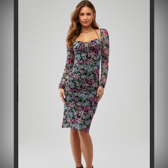 NWT 4SI3NNA pazmina dress in black floral - size medium - Picture 2 of 11